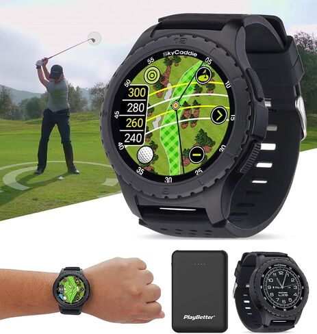 SkyCaddie LX2 Golf GPS Watch - Lightweight & Simple Golf Yardage Rangefinder Touchscreen Watch w/ 35K Courses, Intelligent Automation, & Scoring - Power Bundle with PlayBetter 5000mAh Portable Charger in Saudi Arabia