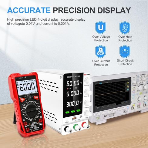 NICE-POWER DC مزود طاقة متغير 30V 5A، مصدر طاقة DC منظم قابل للتعديل مع جهاز تشفير ومفتاح إخراج وOCP/OVP، مزود طاقة مختبر Benchtop مع USB-A وشحن سريع من النوع C (أبيض) in Kuwait