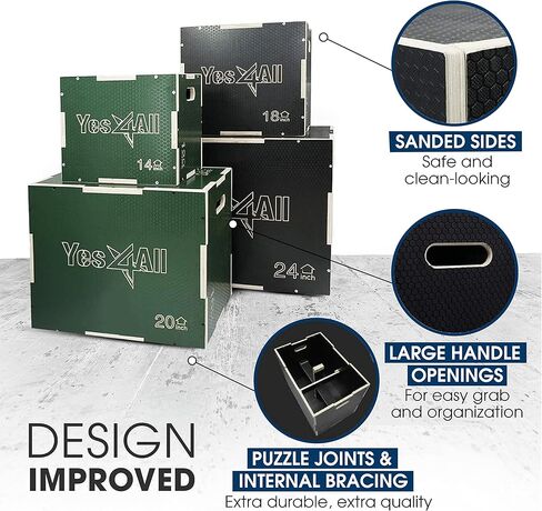 Yes4All 3 في 1 صندوق Plyo خشبي غير قابل للانزلاق، صندوق Plyometric للمنزل وصالة الألعاب الرياضية والتمارين الخارجية 24 بوصة 20 بوصة 16 بوصة - أخضر in Kuwait