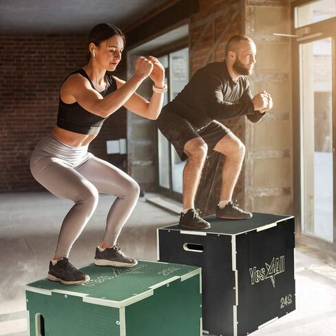 Yes4All 3 في 1 صندوق Plyo خشبي غير قابل للانزلاق، صندوق Plyometric للمنزل وصالة الألعاب الرياضية والتمارين الخارجية 24 بوصة 20 بوصة 16 بوصة - أخضر in Kuwait
