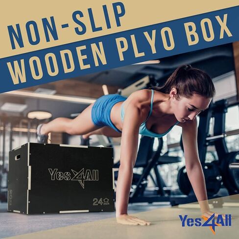 Yes4All 3 في 1 صندوق Plyo خشبي غير قابل للانزلاق، صندوق Plyometric للمنزل وصالة الألعاب الرياضية والتمارين الخارجية 24 بوصة 20 بوصة 16 بوصة - أخضر in Kuwait