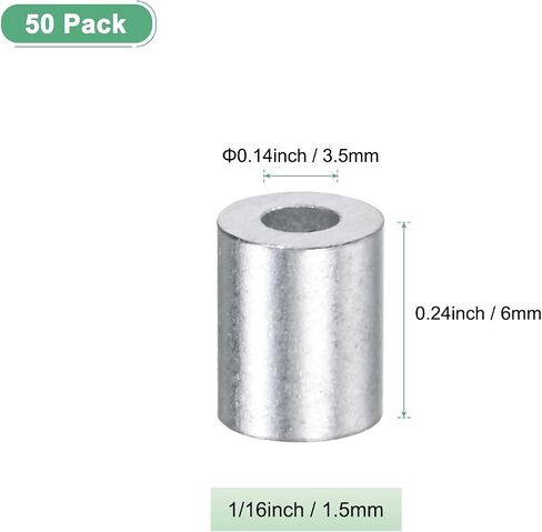 50-Pack Aluminum Crimping Loop Sleeves, 1.2mm 3/64" Round Barrel Wire Rope Sleeves Cable Ferrule for Wire Rope/Cables Crimping Loop Sleeve in Saudi Arabia