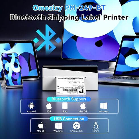 Bluetooth Thermal Label Printer 4x6, 249BT Shipping Label Printer for Small Business, 4x6 Thermal Shipping Label Printer for Shipping Packages, Compatible with USPS, Shopify, Amazon in Kuwait
