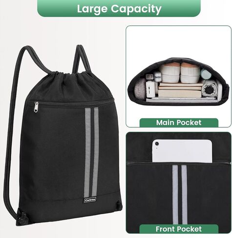 Drawstring Backpack - Drawstring Bags with Front Pocket Foldable String Backpack Sackpack for Gym Sport Excursions - Black in Kuwait