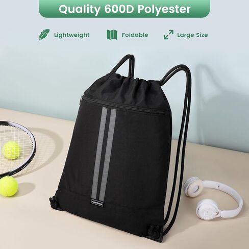 Drawstring Backpack - Drawstring Bags with Front Pocket Foldable String Backpack Sackpack for Gym Sport Excursions - Black in Kuwait