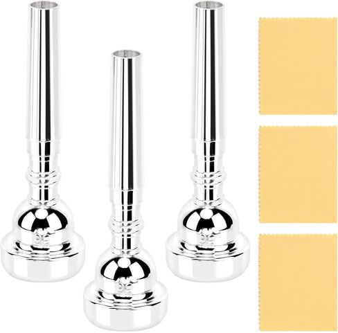 3 Pack Trumpet Mouthpiece, 3C 5C 7C Set Trumpet Mouthpiece with Cleaning Cloth Silver Plated Bb Trompeta Mouthpiece Trumpet Instrument Accessories(Size:3 Pack) in Saudi Arabia
