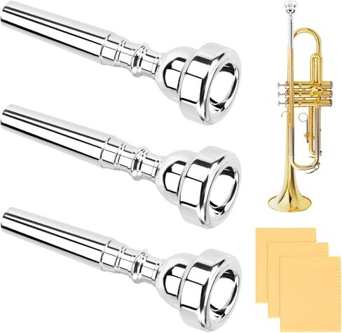 3 Pack Trumpet Mouthpiece, 3C 5C 7C Set Trumpet Mouthpiece with Cleaning Cloth Silver Plated Bb Trompeta Mouthpiece Trumpet Instrument Accessories(Size:3 Pack) in Saudi Arabia