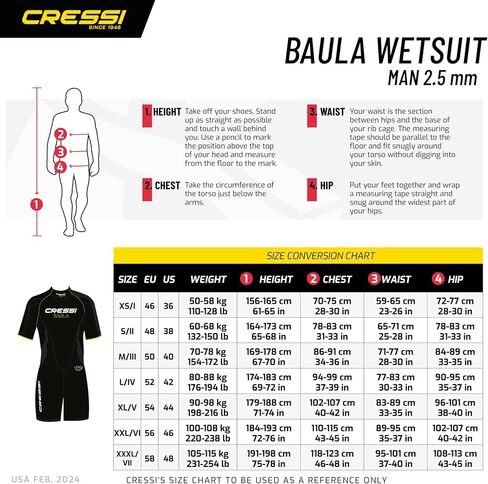 Cressi 2.5 mm Neoprene Wetsuit for Scuba Diving and Snorkeling in Temperate Waters - Baula Man - Designed in Italy in Kuwait