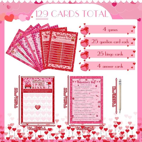 Pasimy 149 Pcs Valentine's Day Party Games 25 Players Valentines Day Word Search Scramble Bingo Card Trivia Game with Pencil for Valentine Gifts Family Large Group Activities Party Favors Supplies in Saudi Arabia