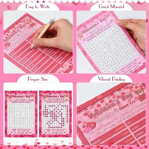 Pasimy 149 Pcs Valentine's Day Party Games 25 Players Valentines Day Word Search Scramble Bingo Card Trivia Game with Pencil for Valentine Gifts Family Large Group Activities Party Favors Supplies in Saudi Arabia