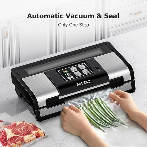 FRESKO Fully Automatic Vacuum Sealer, 140 Watts, Hands-Free Food Sealer with Dry/Moist Food Detection, 2 Rolls Bag, Built-in Cutter and Bag Storage in Kuwait