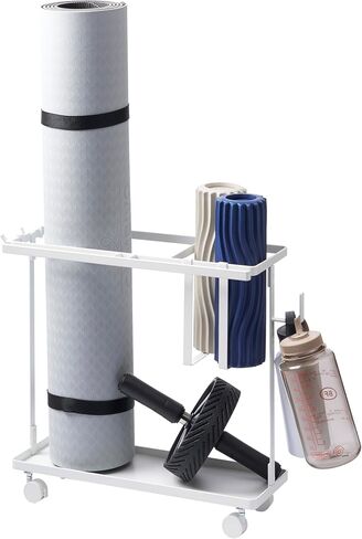 Yamazaki Home Tower Rolling Slim Fitness Rack With Adjustable Holder, Casters, Hooks For Gear Organization - Steel in Kuwait