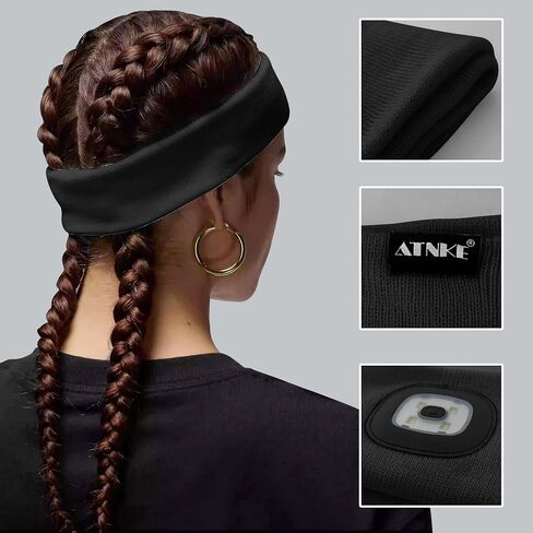 ATNKE 4 LED عصابة رأس رياضية مضاءة، USB قابلة للشحن عصابة رأس للجري مصباح عالي التمدد فتل هدايا للرجال والنساء in Kuwait