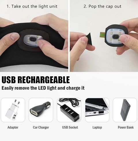 ATNKE 4 LED عصابة رأس رياضية مضاءة، USB قابلة للشحن عصابة رأس للجري مصباح عالي التمدد فتل هدايا للرجال والنساء in Kuwait