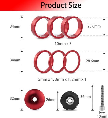 9PCS Bicycle Headset Spacer, Threadless Aluminum Alloy Headset Stem Spacer Set 1-1/8 Inch Headset Spacer for MTB BMX Mountain Road Bikes Cycling (2mm 3mm 5mm and 3PCS 10mm Spacer) in Kuwait