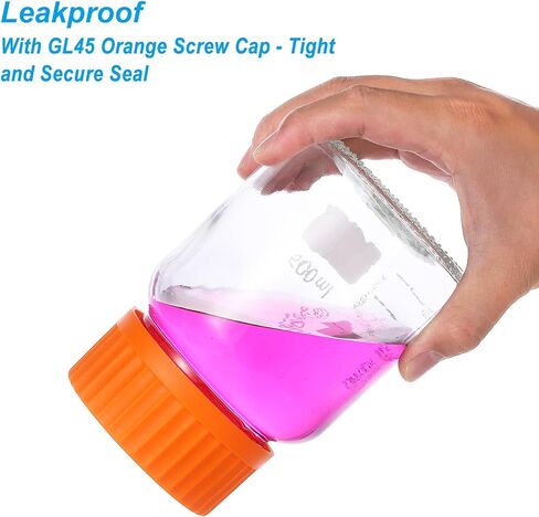 PATIKIL 2 Pack Reagent Media Storage Bottles, 500ml Borosilicate Glass Wide Mouth Graduated Round Bottles with Orange GL32 Screw Cap, 24 Pack Labels for Lab Water Reagent Liquids, Clear in Saudi Arabia