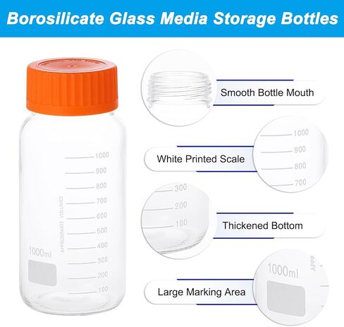 PATIKIL 2 Pack Reagent Media Storage Bottles, 500ml Borosilicate Glass Wide Mouth Graduated Round Bottles with Orange GL32 Screw Cap, 24 Pack Labels for Lab Water Reagent Liquids, Clear in Saudi Arabia