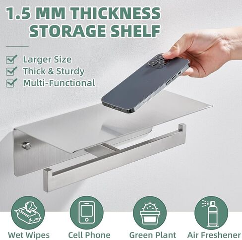 Double Toilet Paper Holder with Shelf Brushed Nickel, APLusee Modern Bathroom Accessories SUS 304 Stainless Steel Commercial Tissue Roll Dispenser Mobile Phone Storage Rack Handy Use in Saudi Arabia
