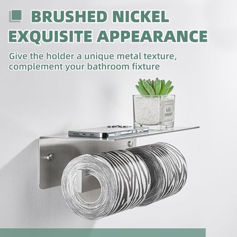 Double Toilet Paper Holder with Shelf Brushed Nickel, APLusee Modern Bathroom Accessories SUS 304 Stainless Steel Commercial Tissue Roll Dispenser Mobile Phone Storage Rack Handy Use in Saudi Arabia
