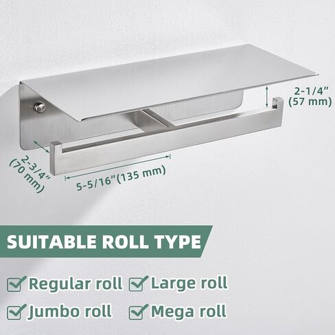 Double Toilet Paper Holder with Shelf Brushed Nickel, APLusee Modern Bathroom Accessories SUS 304 Stainless Steel Commercial Tissue Roll Dispenser Mobile Phone Storage Rack Handy Use in Saudi Arabia