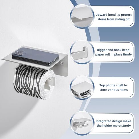 Double Toilet Paper Holder with Shelf Brushed Nickel, APLusee Modern Bathroom Accessories SUS 304 Stainless Steel Commercial Tissue Roll Dispenser Mobile Phone Storage Rack Handy Use in Saudi Arabia