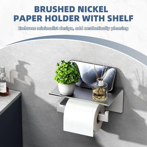 Double Toilet Paper Holder with Shelf Brushed Nickel, APLusee Modern Bathroom Accessories SUS 304 Stainless Steel Commercial Tissue Roll Dispenser Mobile Phone Storage Rack Handy Use in Saudi Arabia