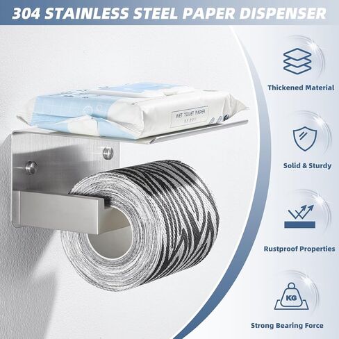 Double Toilet Paper Holder with Shelf Brushed Nickel, APLusee Modern Bathroom Accessories SUS 304 Stainless Steel Commercial Tissue Roll Dispenser Mobile Phone Storage Rack Handy Use in Saudi Arabia
