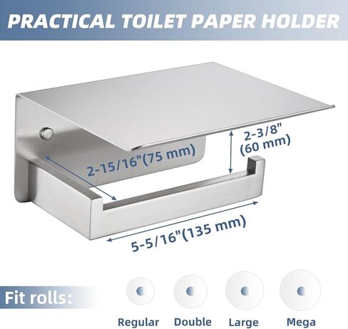 Double Toilet Paper Holder with Shelf Brushed Nickel, APLusee Modern Bathroom Accessories SUS 304 Stainless Steel Commercial Tissue Roll Dispenser Mobile Phone Storage Rack Handy Use in Saudi Arabia