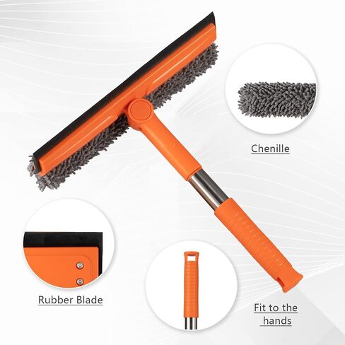 Professional Window Squeegee,2 in 1 Squeegee Window Cleaner with Long Stainless Steel Handle,Sponge Car Window Squeegee for Gas Station, Glass,Shower,Outdoor High Window Cleaning (long pole) in Kuwait