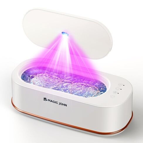 منظف ​​المجوهرات بالموجات فوق الصوتية من ماجيك جون، 3 أوضاع منظف مجوهرات احترافي بالموجات فوق الصوتية، منظف التجنيب بالموجات فوق الصوتية 47 كيلو هرتز، منظف صوتي 12 أونصة للنظارات والساعة وأطقم الأسنان ومثبات الأسنان والحلقة، أبيض in Kuwait