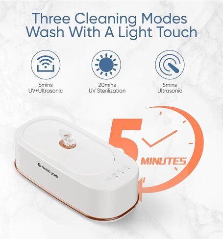 منظف ​​المجوهرات بالموجات فوق الصوتية من ماجيك جون، 3 أوضاع منظف مجوهرات احترافي بالموجات فوق الصوتية، منظف التجنيب بالموجات فوق الصوتية 47 كيلو هرتز، منظف صوتي 12 أونصة للنظارات والساعة وأطقم الأسنان ومثبات الأسنان والحلقة، أبيض in Kuwait