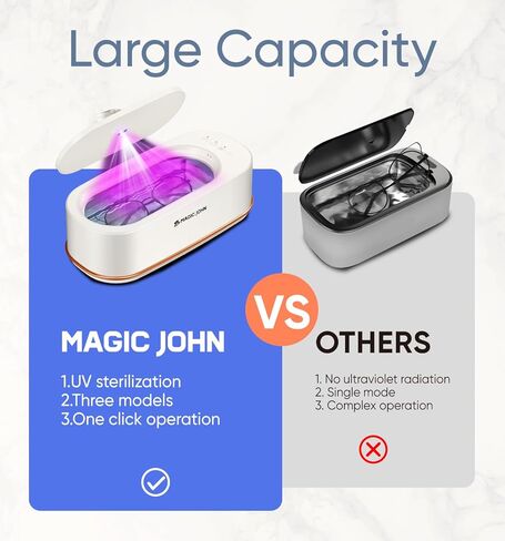 منظف ​​المجوهرات بالموجات فوق الصوتية من ماجيك جون، 3 أوضاع منظف مجوهرات احترافي بالموجات فوق الصوتية، منظف التجنيب بالموجات فوق الصوتية 47 كيلو هرتز، منظف صوتي 12 أونصة للنظارات والساعة وأطقم الأسنان ومثبات الأسنان والحلقة، أبيض in Kuwait