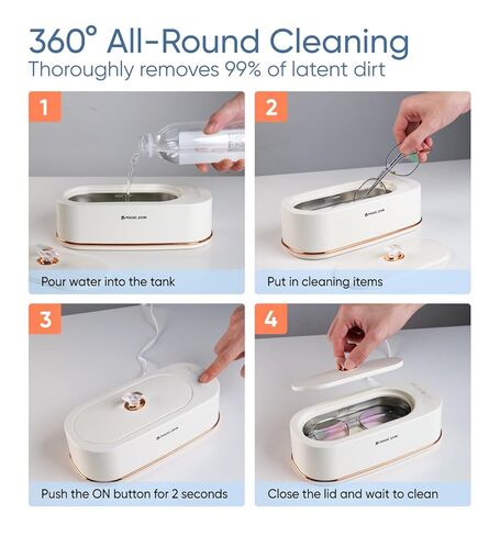 منظف ​​المجوهرات بالموجات فوق الصوتية من ماجيك جون، 3 أوضاع منظف مجوهرات احترافي بالموجات فوق الصوتية، منظف التجنيب بالموجات فوق الصوتية 47 كيلو هرتز، منظف صوتي 12 أونصة للنظارات والساعة وأطقم الأسنان ومثبات الأسنان والحلقة، أبيض in Kuwait