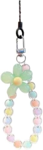 Colorful Flower Daisy Transparent Beaded Phone Charm Y2K Cute Phone Strap Pink Yellow Green Daisy Lanyard Jewelry Keychain Charm for Women -pure blue in Saudi Arabia