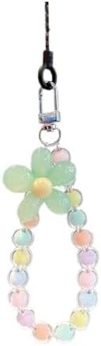Colorful Flower Daisy Transparent Beaded Phone Charm Y2K Cute Phone Strap Pink Yellow Green Daisy Lanyard Jewelry Keychain Charm for Women -pure blue in Saudi Arabia
