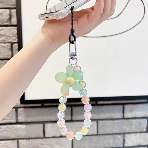 Colorful Flower Daisy Transparent Beaded Phone Charm Y2K Cute Phone Strap Pink Yellow Green Daisy Lanyard Jewelry Keychain Charm for Women -pure blue in Saudi Arabia