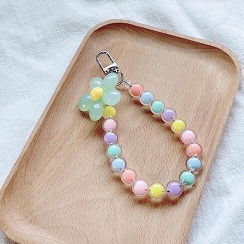Colorful Flower Daisy Transparent Beaded Phone Charm Y2K Cute Phone Strap Pink Yellow Green Daisy Lanyard Jewelry Keychain Charm for Women -pure blue in Saudi Arabia