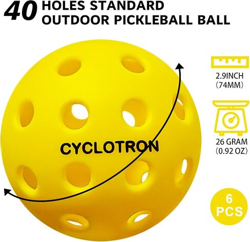 6-Pack Premium Pickleball Balls, 40 Holes Outdoor Pickle Balls with Bag, USAPA Approved Pickle Ball for Tournament Play Advanced Aerodynamics in Saudi Arabia