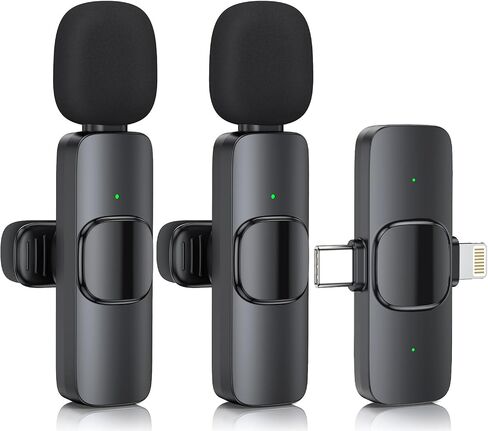 ZasLuke Wireless Lavalier Microphone for iPhone 15, iPad, Android, 2 Pack Mini Microphone for Video Recording, USB Microphone with Noise Canceling for Tiktok, YouTube, Vlog in Saudi Arabia