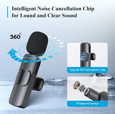 ZasLuke Wireless Lavalier Microphone for iPhone 15, iPad, Android, 2 Pack Mini Microphone for Video Recording, USB Microphone with Noise Canceling for Tiktok, YouTube, Vlog in Saudi Arabia