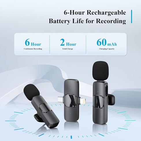 ZasLuke Wireless Lavalier Microphone for iPhone 15, iPad, Android, 2 Pack Mini Microphone for Video Recording, USB Microphone with Noise Canceling for Tiktok, YouTube, Vlog in Saudi Arabia
