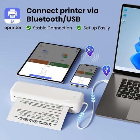 Portable Printer Wireless for Travel, Bluetooth Thermal Printer Support 8.5" X 11" US Letter & A4 Thermal Paper, Compatible with iOS, Android & Laptop for Office School Car (Black) in Saudi Arabia