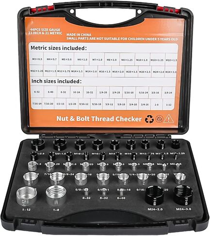 Nut and Bolt Thread Checker Standard and Metric, 44 Male/Female Bolt Size Finder Thread Gauge (23 Standard & 21 Metric), for Bolt and Nut Size Chart in Narrow Areas (Silver & Black) in Saudi Arabia