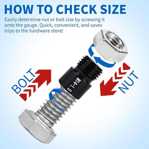 Nut and Bolt Thread Checker Standard and Metric, 44 Male/Female Bolt Size Finder Thread Gauge (23 Standard & 21 Metric), for Bolt and Nut Size Chart in Narrow Areas (Silver & Black) in Saudi Arabia
