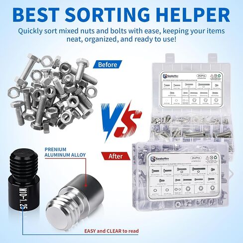 Nut and Bolt Thread Checker Standard and Metric, 44 Male/Female Bolt Size Finder Thread Gauge (23 Standard & 21 Metric), for Bolt and Nut Size Chart in Narrow Areas (Silver & Black) in Saudi Arabia