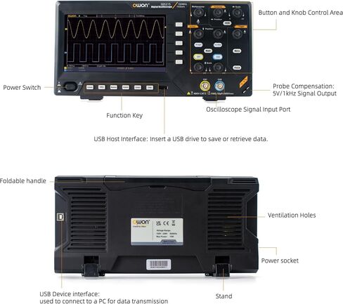 SDS220S OWON Oscilloscope 200MHz Bandwidth 2+1 Channel 3 in 1 Functions with 25MHz Waveform Generator Digital Multimeter 7" LCD Display 1GS/s Sample Rate in Kuwait