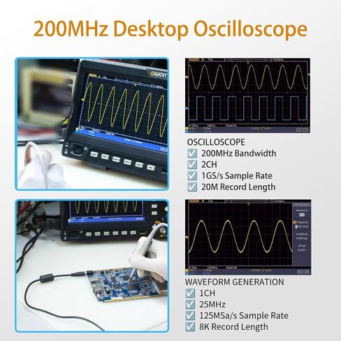 SDS220S OWON Oscilloscope 200MHz Bandwidth 2+1 Channel 3 in 1 Functions with 25MHz Waveform Generator Digital Multimeter 7" LCD Display 1GS/s Sample Rate in Kuwait