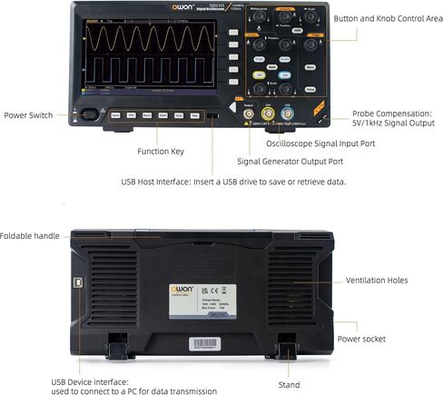 SDS220S OWON Oscilloscope 200MHz Bandwidth 2+1 Channel 3 in 1 Functions with 25MHz Waveform Generator Digital Multimeter 7" LCD Display 1GS/s Sample Rate in Kuwait
