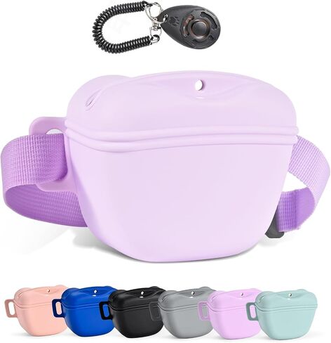 Dog Treat Pouch for Pet Training, 1.67 Cup Magnetic Closure Silicone Dog Treat Bag, Fanny Bag Treat Holder with Waist Belt for Dog Training (Black) in Saudi Arabia