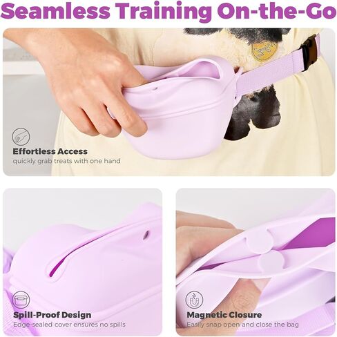 Dog Treat Pouch for Pet Training, 1.67 Cup Magnetic Closure Silicone Dog Treat Bag, Fanny Bag Treat Holder with Waist Belt for Dog Training (Black) in Saudi Arabia